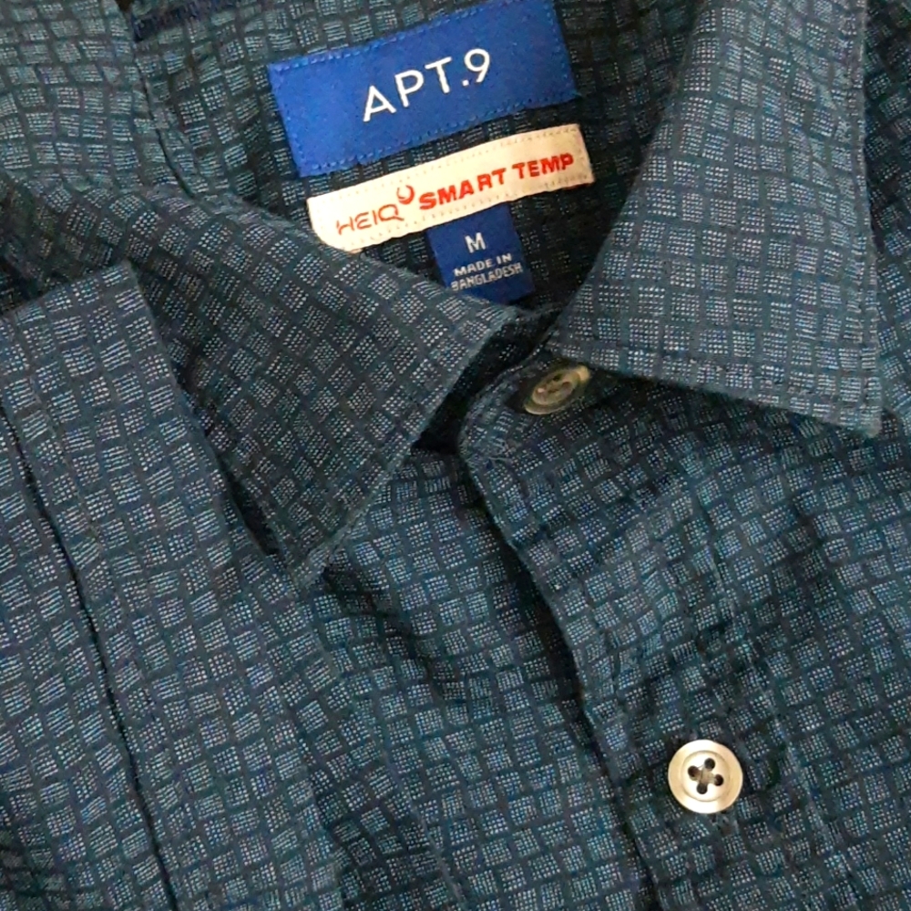 Apt. 9 HEIQ 100% Cotton Smart Temp Short Sleeve Button Front Shirt Blue